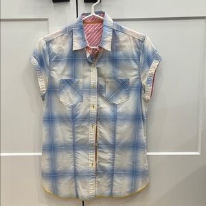 Plaid Button Down Shirt - Blue and White